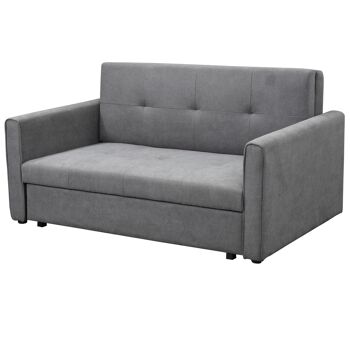 Canapé convertible 2 places style Chesterfield assise dossier effet capitonné coffre tissu gris 1