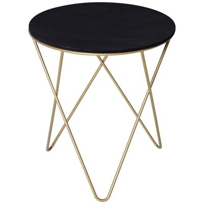 Mesa de centro redonda de diseño estilo art deco Ø 43 x 48H cm MDF metal negro dorado