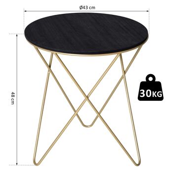 Table basse ronde design style art déco Ø 43 x 48H cm MDF noir métal doré 3