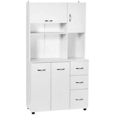 Multi-storage kitchen cabinet 4 doors 3 drawers shelf + large top 89L x 39W x 168H cm white MDF