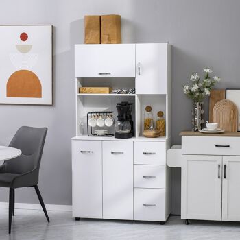 Armoire de cuisine multi-rangement 4 portes 3 tiroirs étagère + grand plateau 89L x 39l x 168H cm MDF blanc 2