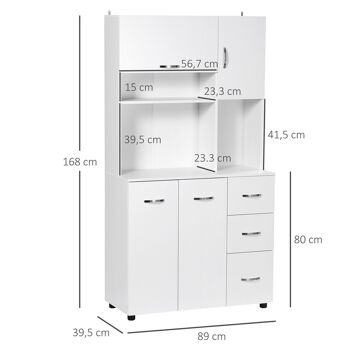 Armoire de cuisine multi-rangement 4 portes 3 tiroirs étagère + grand plateau 89L x 39l x 168H cm MDF blanc 3