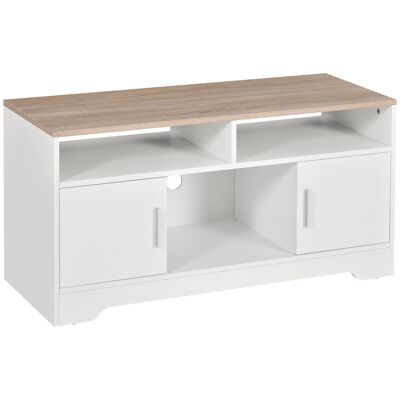 TV Stand Wooden TV Bench Large Storage Space with 2 Open Compartments 2 Door Cabinets One Open Cabinet 105 x 40 x 52 cm White