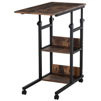 Comodino/poltrona - tavolino girevole - altezza regolabile - 2 ripiani integrati - pannello truciolare E1 con effetto legno metallo nero