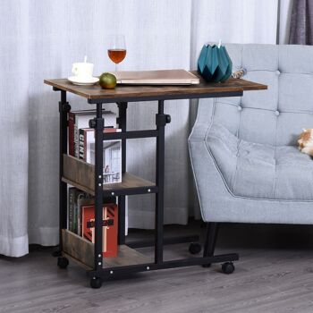 Table de lit/fauteuil - table roulante - hauteur réglable - 2 étagères intégrées - panneaux particules E1 aspect bois métal noir 2