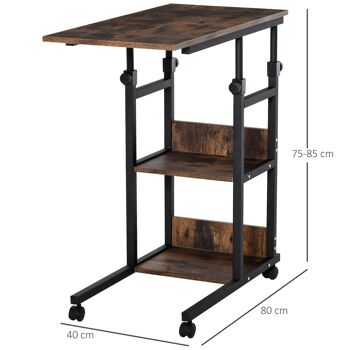 Table de lit/fauteuil - table roulante - hauteur réglable - 2 étagères intégrées - panneaux particules E1 aspect bois métal noir 3