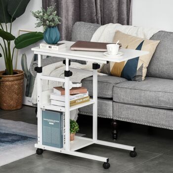 Table de lit/fauteuil - table roulante - hauteur réglable - 2 étagères intégrées - panneaux particules E1 aspect bois métal blanc 2