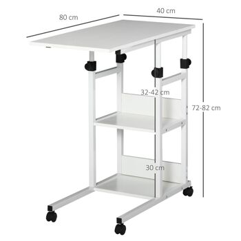 Table de lit/fauteuil - table roulante - hauteur réglable - 2 étagères intégrées - panneaux particules E1 aspect bois métal blanc 3