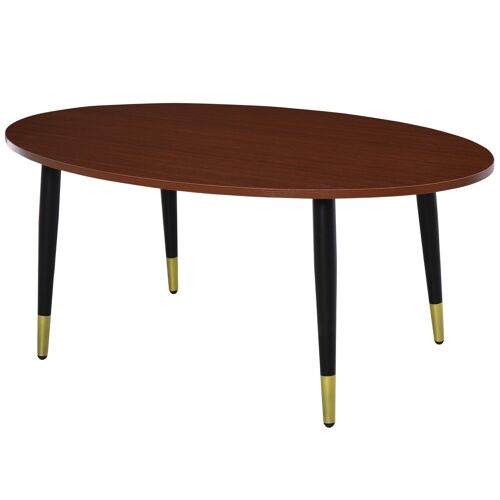 Table basse table d'appoint ovale multifonctionnelle dim. 100 x 60 x 42 cm aspect teck foncé