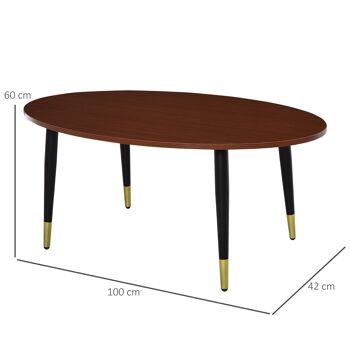 Table basse table d'appoint ovale multifonctionnelle dim. 100 x 60 x 42 cm aspect teck foncé 3