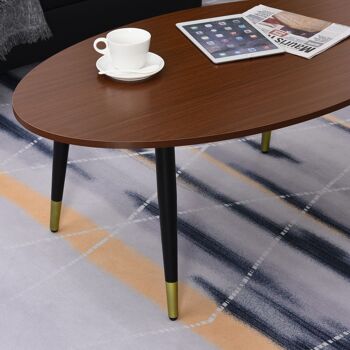 Table basse table d'appoint ovale multifonctionnelle dim. 100 x 60 x 42 cm aspect teck foncé 5