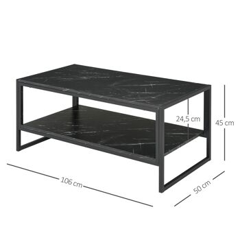 Table Basse Style Moderne avec 2 Étagères 106 x 50 x 47 cm Noir 3