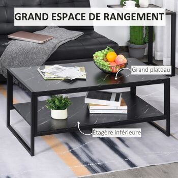 Table Basse Style Moderne avec 2 Étagères 106 x 50 x 47 cm Noir 4