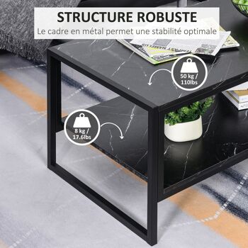 Table Basse Style Moderne avec 2 Étagères 106 x 50 x 47 cm Noir 5