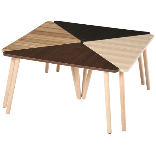 Lot de 4 Tables Basses Gigognes Table de Salon Triangle Bois 80 x 80 x 42,5 cm Multi-Couleurs