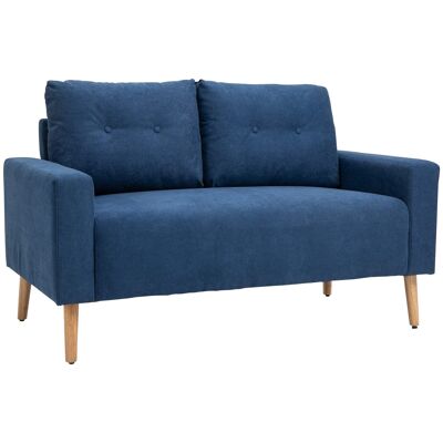 Sofá de diseño escandinavo de 2 plazas Dim. 145L x 76W x 88H cm patas de madera maciza tela azul