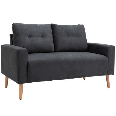 Sofá de 2 plazas de diseño escandinavo Dim. 145L x 76W x 88H cm patas de madera maciza tela gris oscuro