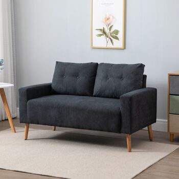 Canapé 2 places design scandinave dim. 145L x 76l x 88H cm pieds bois massif tissu gris foncé 2