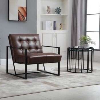 Fauteuil lounge Chesterfield assise dossier capitonnés structure métal noir revêtement synthétique chocolat 2