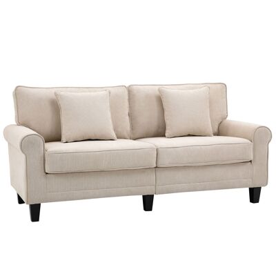 3-seater sofa dim. 197W x 84D x 90H cm decorative cushion. included solid pine wood legs beige corduroy look fabric