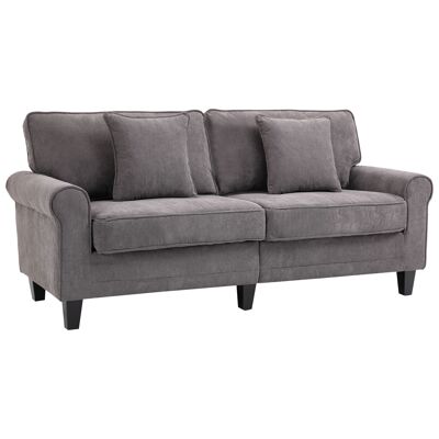 Cuscino decorativo per divano 3 posti di dimensioni 197L x 84P x 90H cm. incluse gambe in legno massello di pino tessuto effetto velluto a coste grigio