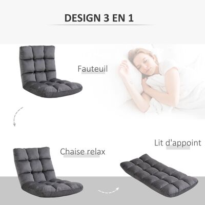 Convertible armchair lazy armchair great comfort multi-position backrest tilt 90°-180° dark gray padded polyester flannel
