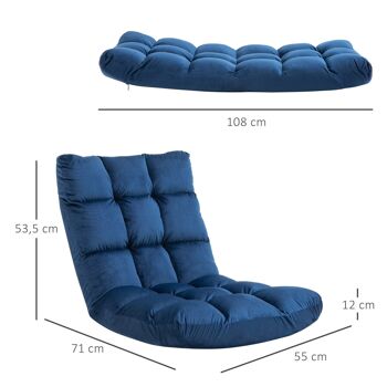 Fauteuil convertible fauteuil paresseux grand confort inclinaison dossier multipositions 90°-180° flanelle polyester capitonné bleu roi 3