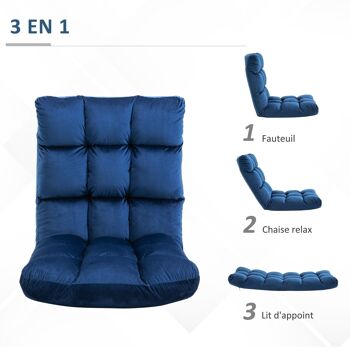 Fauteuil convertible fauteuil paresseux grand confort inclinaison dossier multipositions 90°-180° flanelle polyester capitonné bleu roi 5