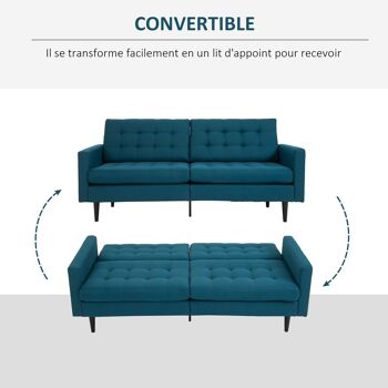 Canapé convertible 2 places design contemporain dossier inclinable indépendamment 3 positions lin bleu canard 5