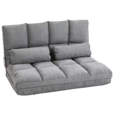 Armchair - folding extra mattress - convertible armchair - 14-position adjustable backrest tilt - 2 cushions included - gray suede-look polyester
