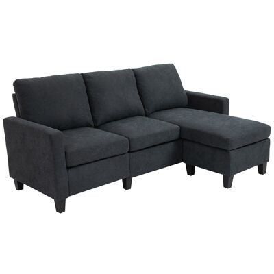 3-seater corner sofa with reversible chaise longue, 28D high-density foam padding, dark gray polyester fabric