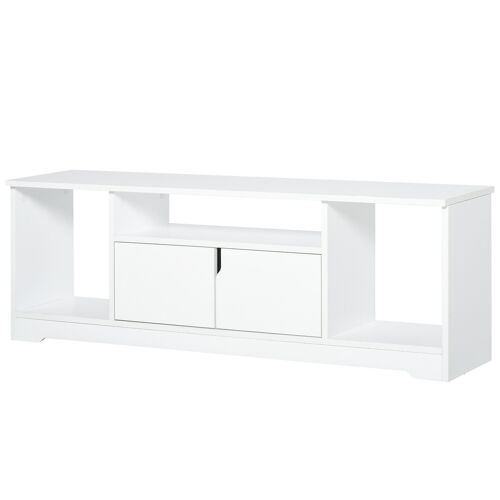 Meuble TV banc TV design contemporain - 3 niches, placard double porte - dim. 120L x 30l x 41H cm - panneaux particules blanc