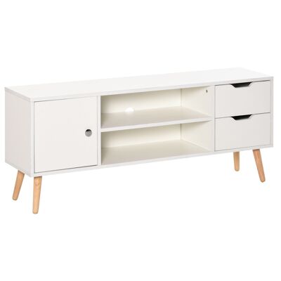 TV cabinet TV bench Scandinavian style cupboard 2 niches 2 drawers wire pass panel white wood pine wood