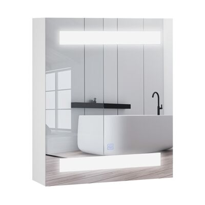 LED lighted mirror bathroom design wall cabinet 2 in 1 dim. 50L x 15W x 60H cm White MDF