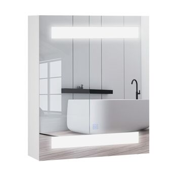 Miroir lumineux LED armoire murale design de salle de bain 2 en 1 dim. 50L x 15l x 60H cm MDF blanc 1