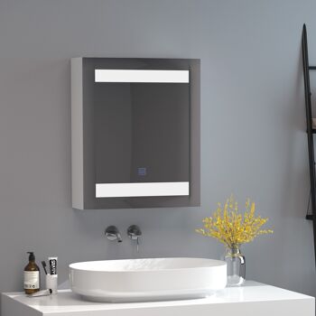 Miroir lumineux LED armoire murale design de salle de bain 2 en 1 dim. 50L x 15l x 60H cm MDF blanc 2