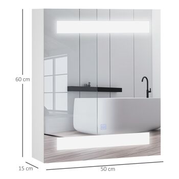 Miroir lumineux LED armoire murale design de salle de bain 2 en 1 dim. 50L x 15l x 60H cm MDF blanc 3