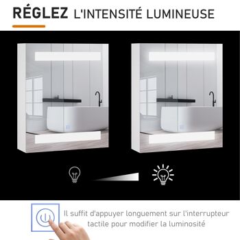 Miroir lumineux LED armoire murale design de salle de bain 2 en 1 dim. 50L x 15l x 60H cm MDF blanc 5