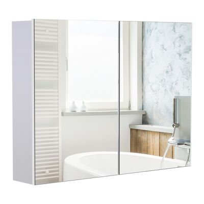 Badezimmerspiegelschrank, Wandschrank mit Doppeltüren und Regalen, Maße: 80 L x 15 B x 60 H cm, weißes MDF