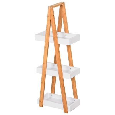 Estantería de bambú para baño, estantería de pie, 3 cestas, medidas 30L x 18W x 81H cm, MDF bambú blanco