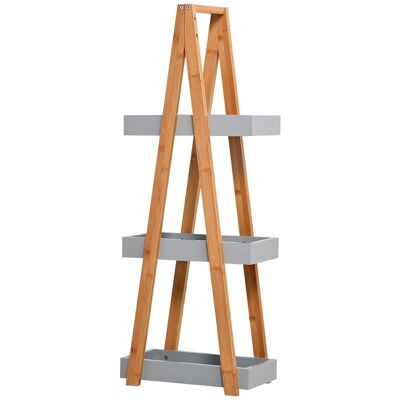 Bathroom bamboo shelf standing shelf 3 baskets dim. 30L x 18W x 81H cm gray MDF bamboo