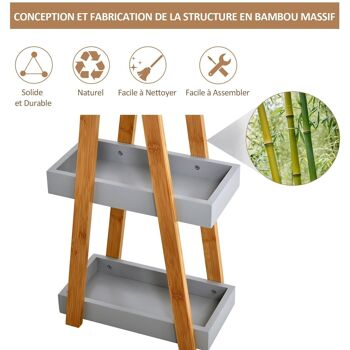 Etagère en bambou de salle de bain étagère debout 3 paniers dim. 30L x 18l x 81H cm bambou MDF gris 5