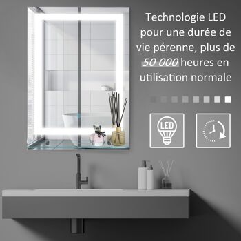 Miroir lumineux LED 22 W interrupteur tactile étagère intégrée 50L x 4l x 70H cm 5