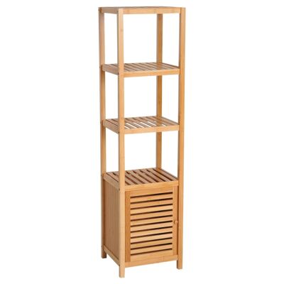 Mueble columna de almacenamiento de baño de bambú de diseño natural 36L x 33W x 140H cm 2 estantes 4 niveles + armario
