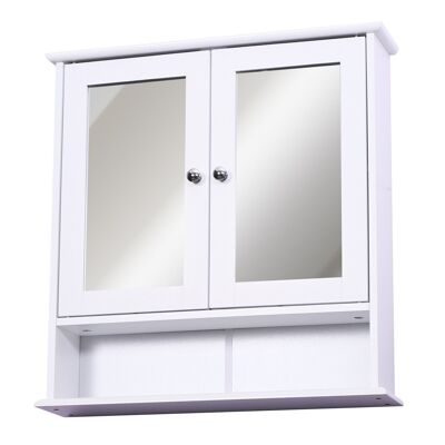Mueble de pared estante de baño 56L x 13W x 58H cm puerta de espejo doble estante ajustable MDF blanco