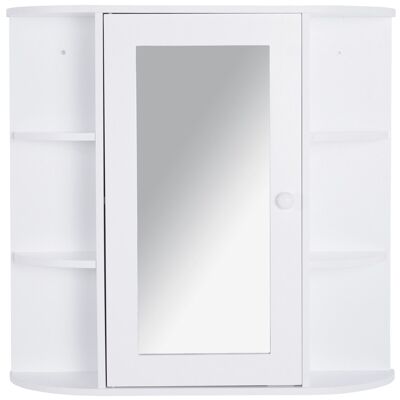 Mueble de pared baño mueble con espejo mueble de almacenamiento inodoro 1 puerta + estantes laterales MDF blanco