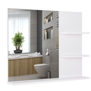 Miroir de salle de bain avec étagères - 2 étagères latérales + grande étagère inférieure - kit installation fourni - MDF blanc 1