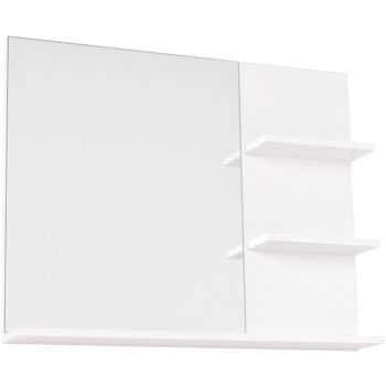Miroir de salle de bain avec étagères - 2 étagères latérales + grande étagère inférieure - kit installation fourni - MDF blanc 5