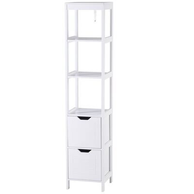 Mueble columna de almacenaje para baño Dim. 30L x 30W x 144H cm 2 cajones 3 estantes MDF blanco