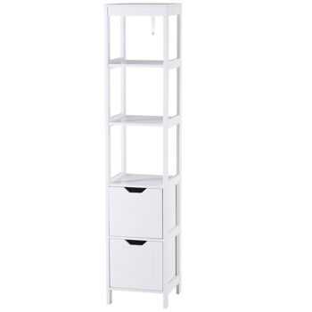 Meuble colonne rangement salle de bain dim. 30L x 30l x 144H cm 2 tiroirs 3 étagères MDF blanc 1